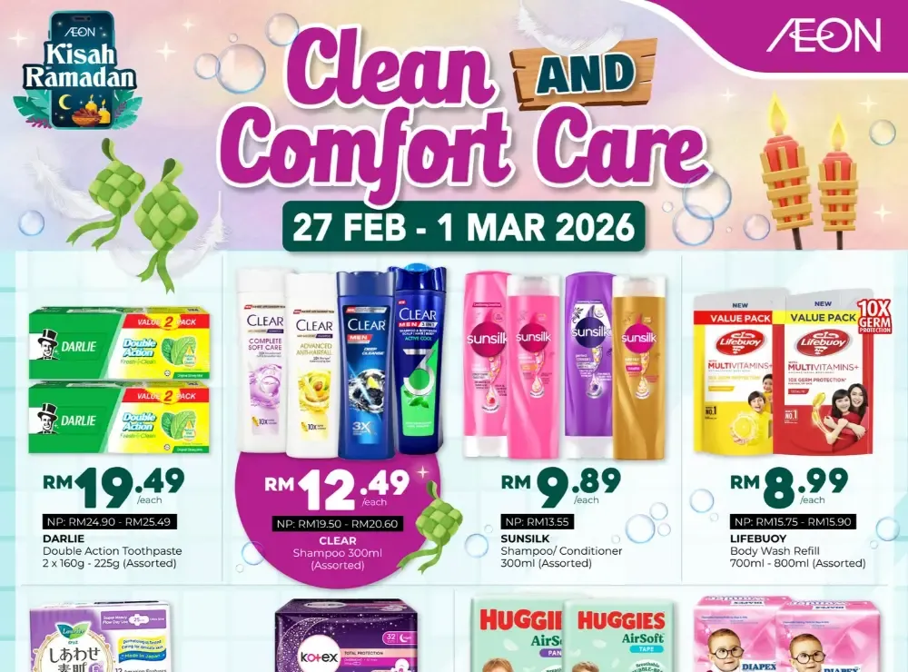 AEON Ramadan Clean & Comfort Sale Ends 1 Mar flyer cover