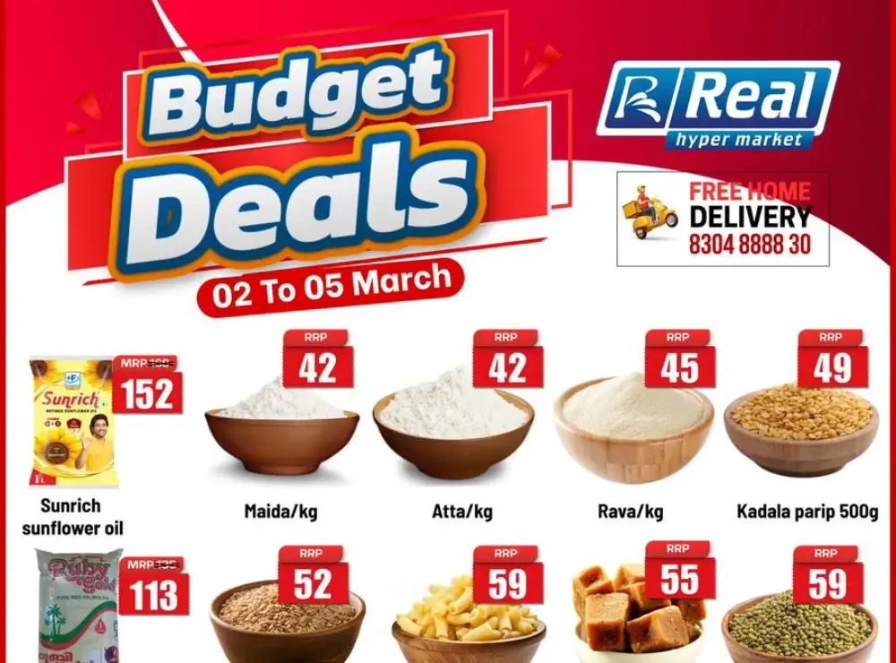 Budget Deals at Real Hyper Market Neerchal, Kannur | Offers Valid 02-05 March 2026 flyer cover