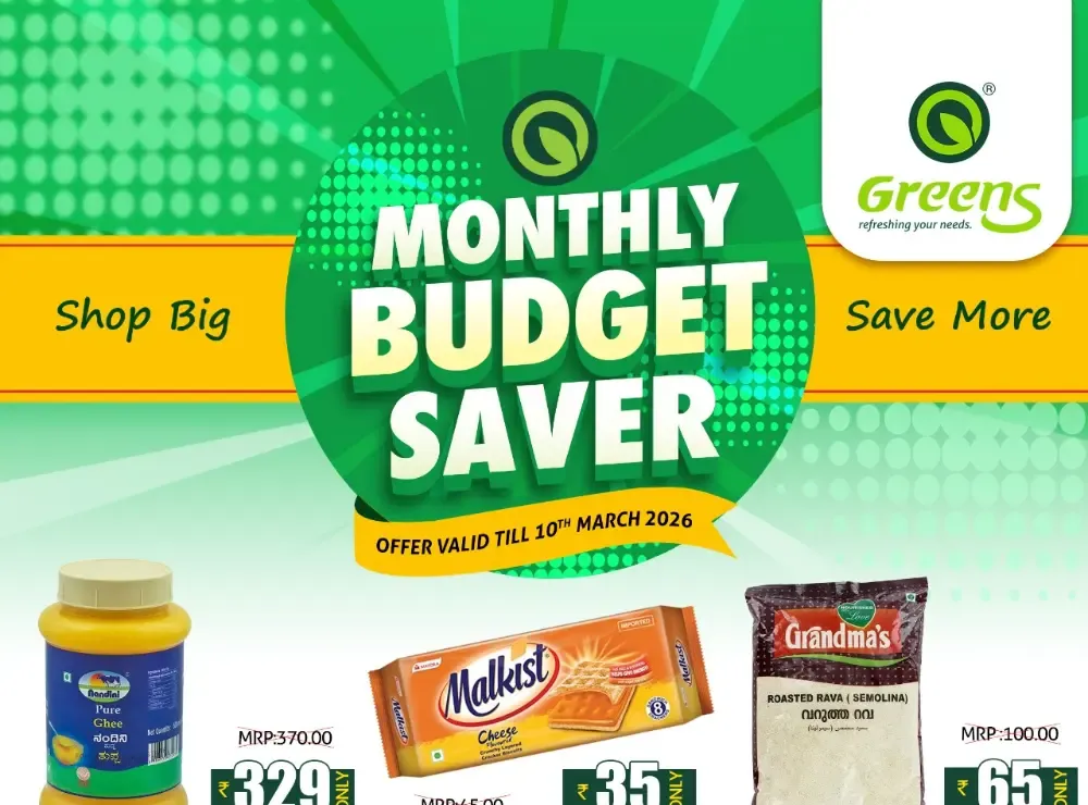 Greens Monthly Budget Saver | Kannur & Thalassery | Valid Till 10th March flyer cover