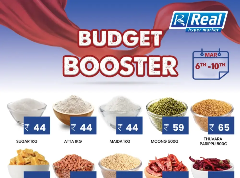 Budget Booster Offers at Real Hypermarket Chala, Kannur | Valid Mar 6th–10th flyer cover