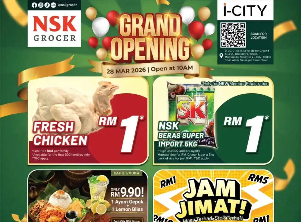 NSK Grocer i-City Grand Opening | RM1 Deals - 28 Mar flyer cover