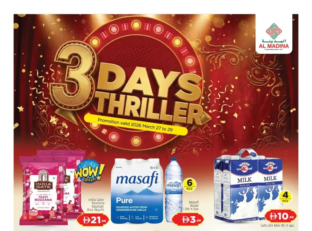 Al Madina Oud Metha 3 Days Thriller | Ends Sunday flyer cover