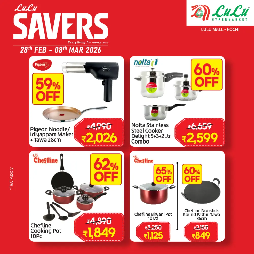 Lulu Savers Kochi Offers: Up to 65% Off on Cookware & Groceries | Valid Feb 28 - Mar 08 page 1