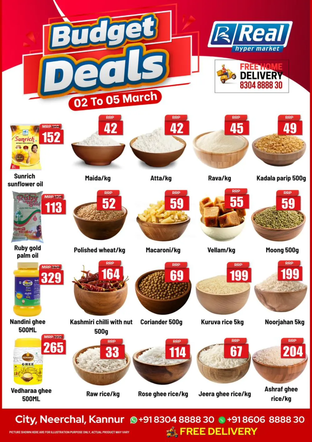 Budget Deals at Real Hyper Market Neerchal, Kannur | Offers Valid 02-05 March 2026 page 1