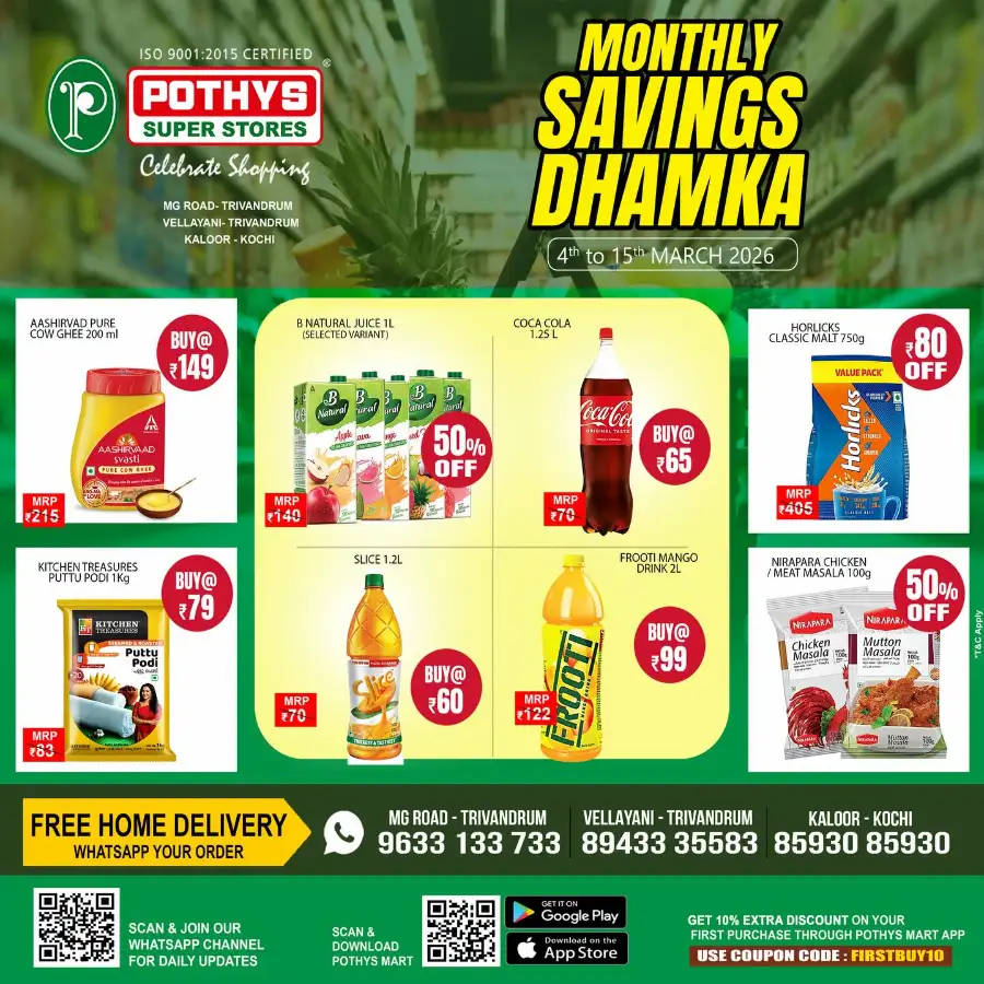 Monthly Savings Dhamka | Pothys Super Stores Trivandrum & Kochi | Ends 15th March page 1