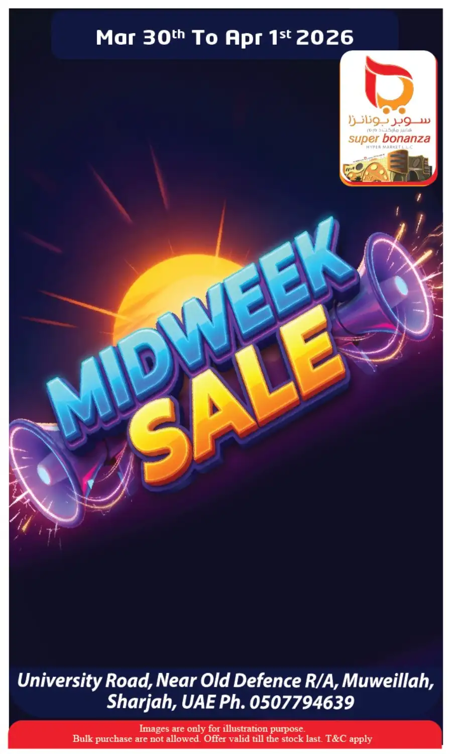 Super Bonanza Sharjah Muweillah: Midweek Sale Mar 30 - Apr 1 page 1
